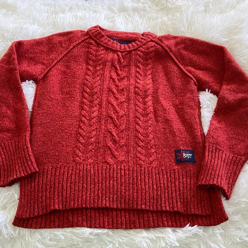 Superdry Red Cable Knit Crew Neck Sweater